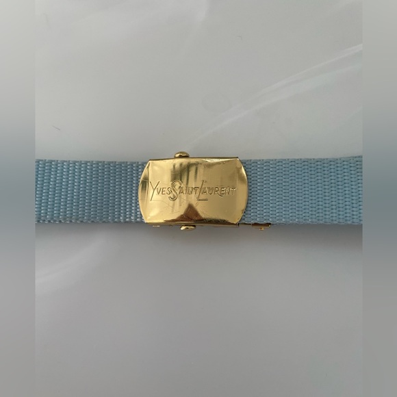 Used skinny 80s Yves Saint Laurent Pale Blue Woven Belt w/Gold Hardware main image 12